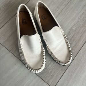 Kali White Leather Ruched Trim Slip-Ons
